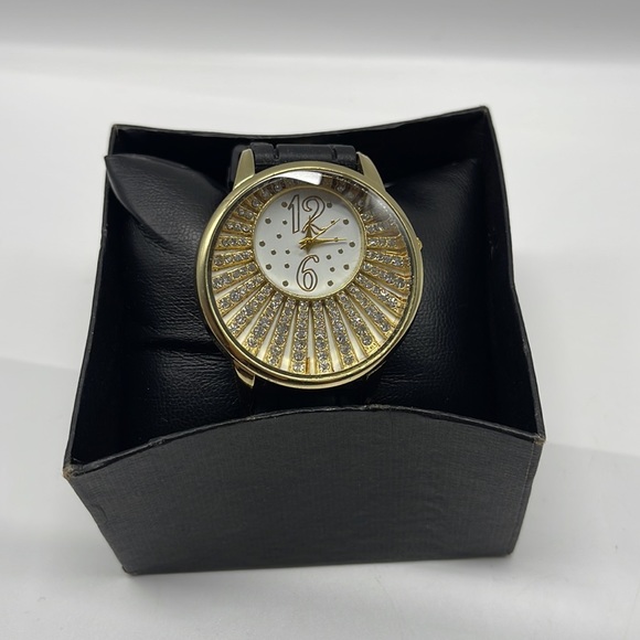 NIB Black, Gold & Rhinestone Statement Watch - Picture 8 of 9